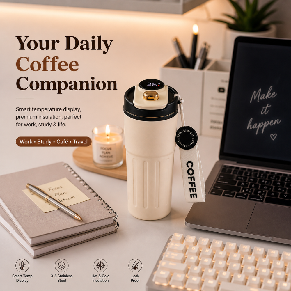 Smart Temperature 460ML Aesthetic Coffee Tumbler – Hot & Cold Vacuum Mug