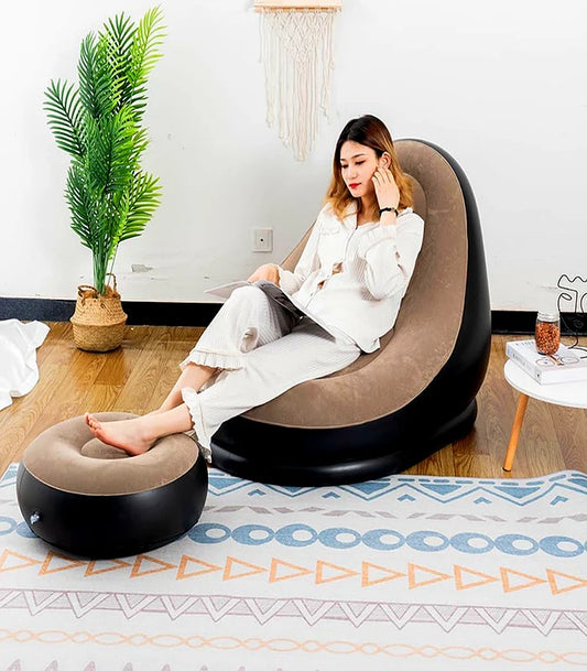 Inflatable Air Sofa Chair with Footrest & Electric Pump – Portable Lounge Sofa for Home, Camping & Outdoor Relaxation
