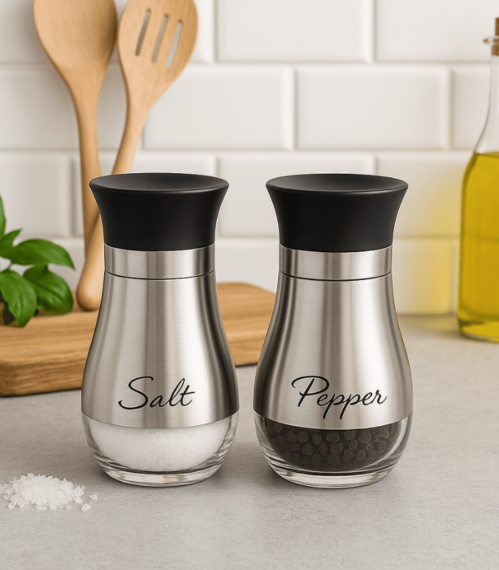 Premium Stainless Steel Salt & Pepper Shaker Set 2 Pcs – 130ml Seasoning Dispensers for Kitchen & Dining