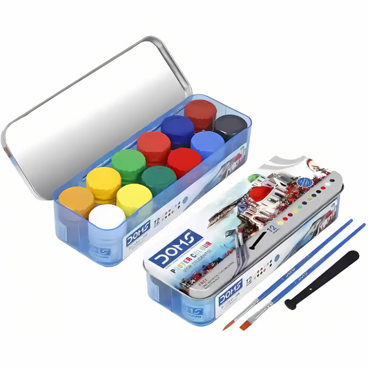 DOMS Poster Colours – 14 Brilliant Shades for Students | Water-Based Paint Set with Free Brush & Agitator for School Projects & Artwork PACK OF 1