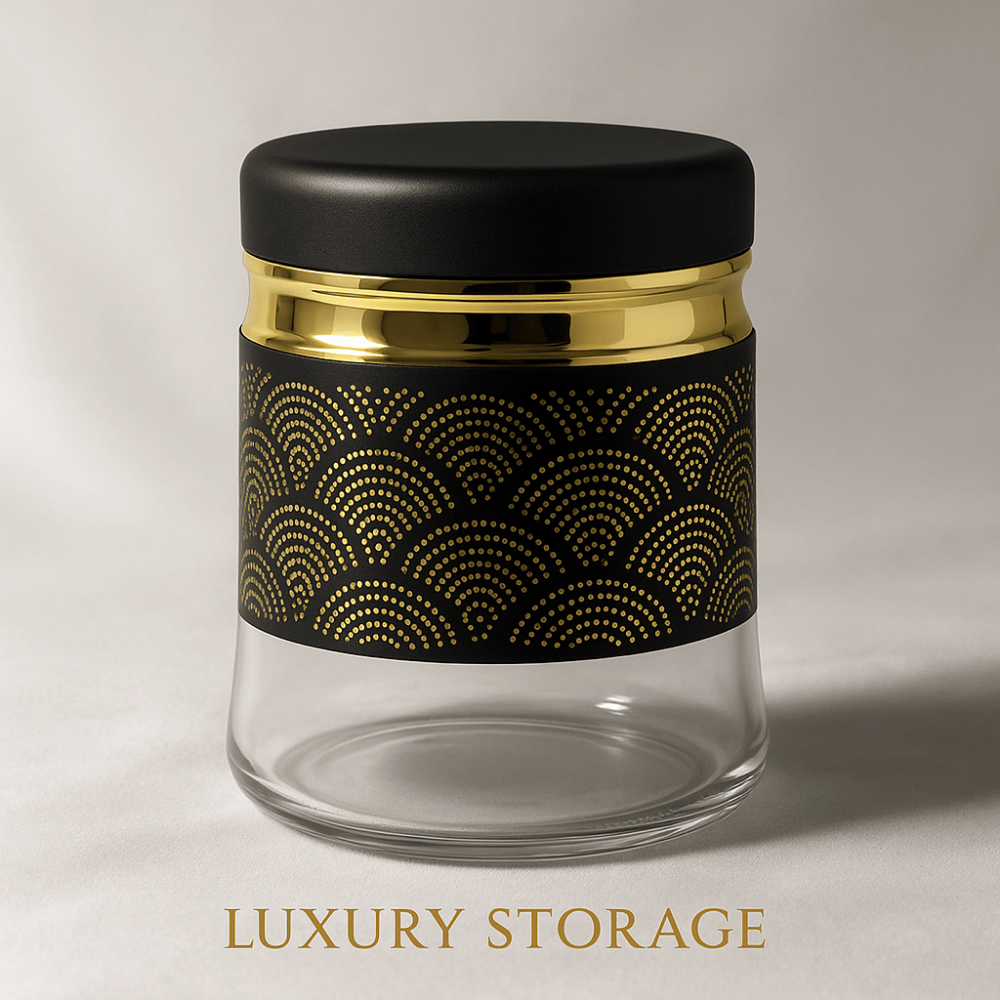 3-Piece 420ml Stainless Steel Tea, Coffee & Sugar Storage Jar Set – Airtight Glass Containers with Black & Gold Design