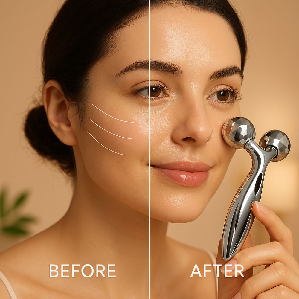 3D Face Roller Massager with Microcurrent Technology | Deep Tissue Facial Lifting Tool for Skin Tightening & Glow | Waterproof Anti-Aging Massager for Face, Neck & Body