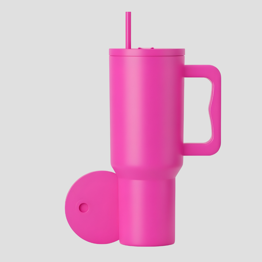 Premium Insulated Handle Tumbler with Straw – 40oz Stainless Steel Mug for Hot & Cold Drinks | Leakproof Travel Cup (Cream, Black, Pink, Grey)