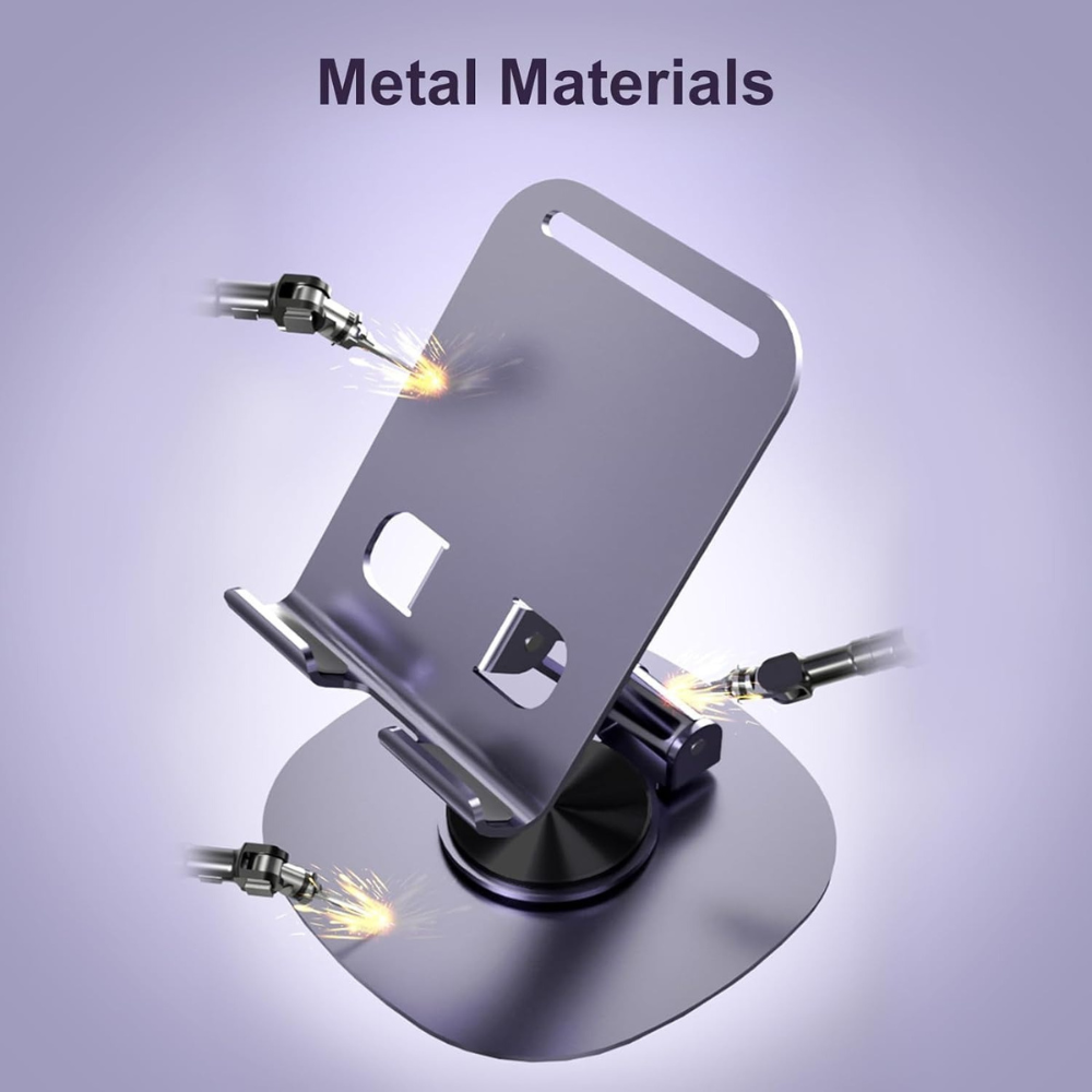 Premium 360° Adjustable Metal Mobile & Tablet Stand | Foldable Desk Holder with Anti-Slip Base