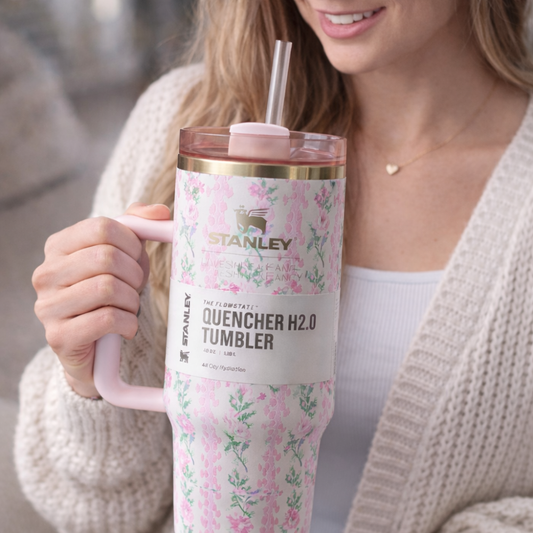 Stanley Quencher Floral Pink and Green Love Shack Fancy Box H2.0 1.18L Insulated Tumbler with Handle & Straw – Stainless Steel Travel Mug | Hot & Cold Vacuum Water Bottle