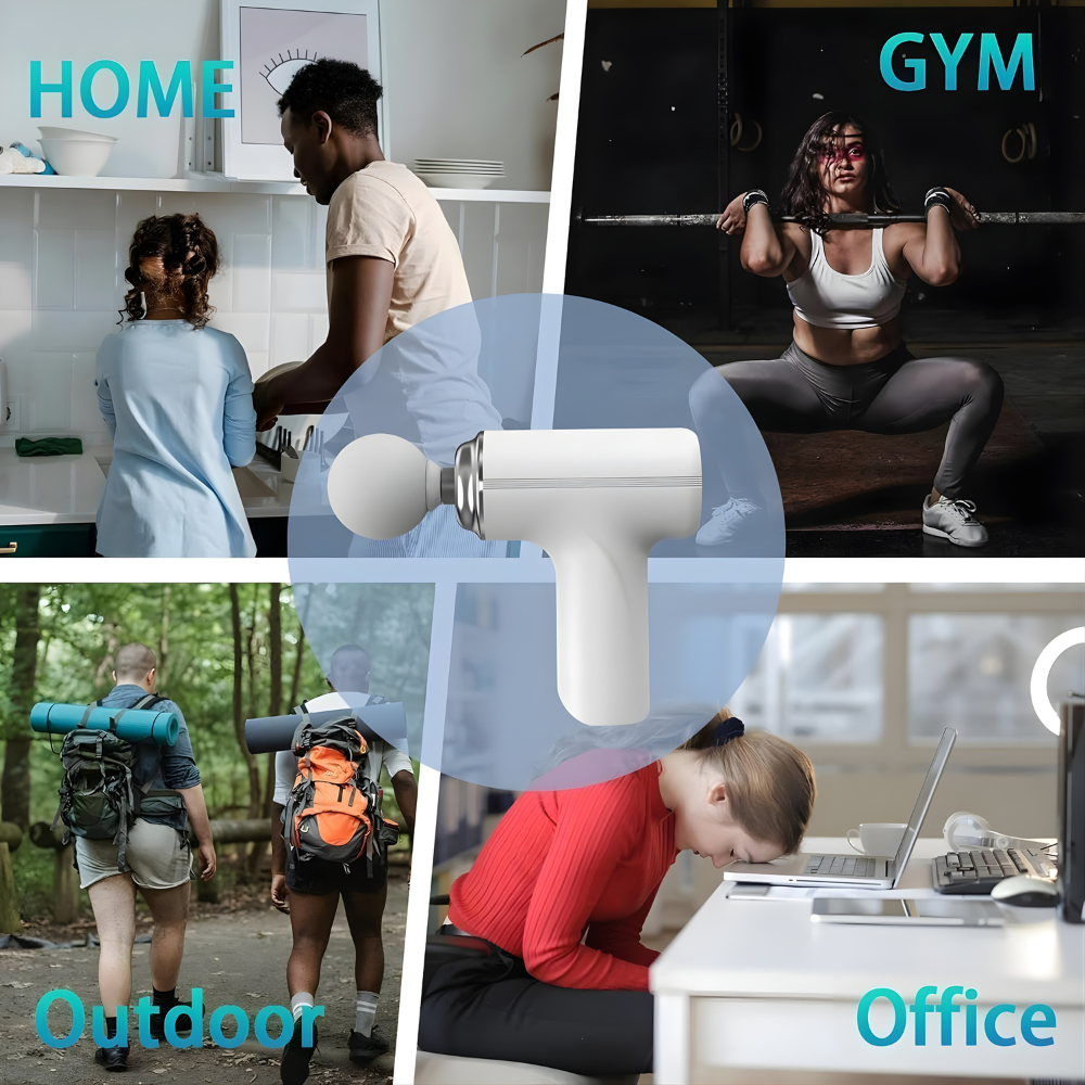 Mini Deep Tissue Massage Gun for Muscle Recovery β Portable Handheld Body Massager with 4 Heads