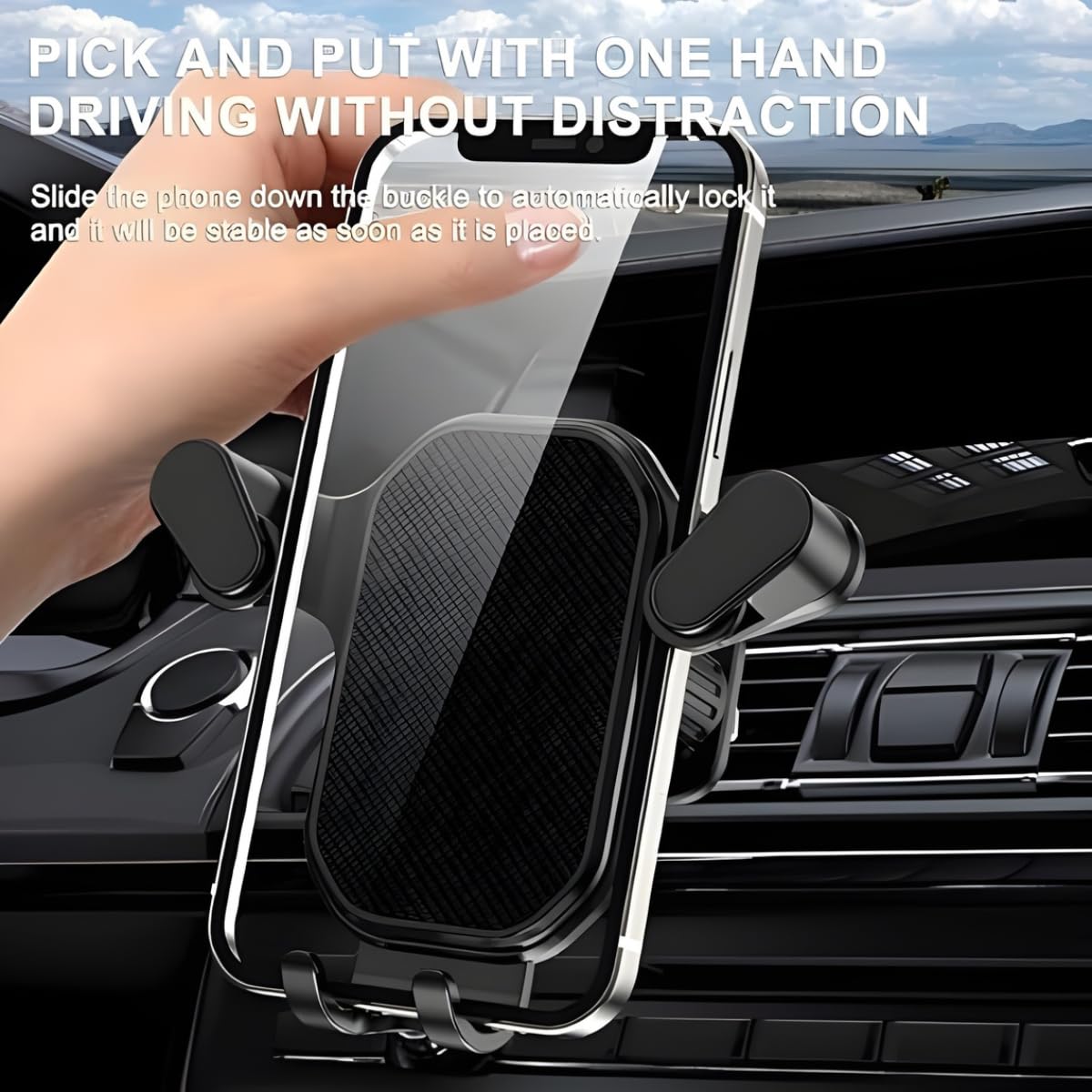 Car Air Vent Phone Holder | Gravity Auto-Lock Cradle Mount | 360° Rotation | Anti-Shake Mobile Stand for Car | One-Hand Operation | Compatible with 4.7″–7″ Smartphones