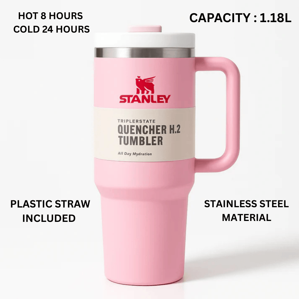 Stanley Quencher H2.0 FlowState Tumbler – 40oz / 1.18L Rose Pink, Vacuum Insulated Stainless Steel with Handle & Straw