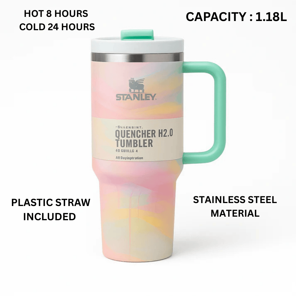 Stanley Quencher H2.0 FlowState Tumbler – 40oz / 1.18L Pastel Tie-Dye, Vacuum Insulated Stainless Steel with Handle & Straw