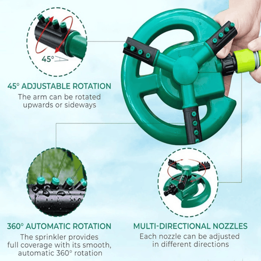 360° Rotating Garden Sprinkler – Adjustable Lawn Watering System for Yard, Plants & Irrigation