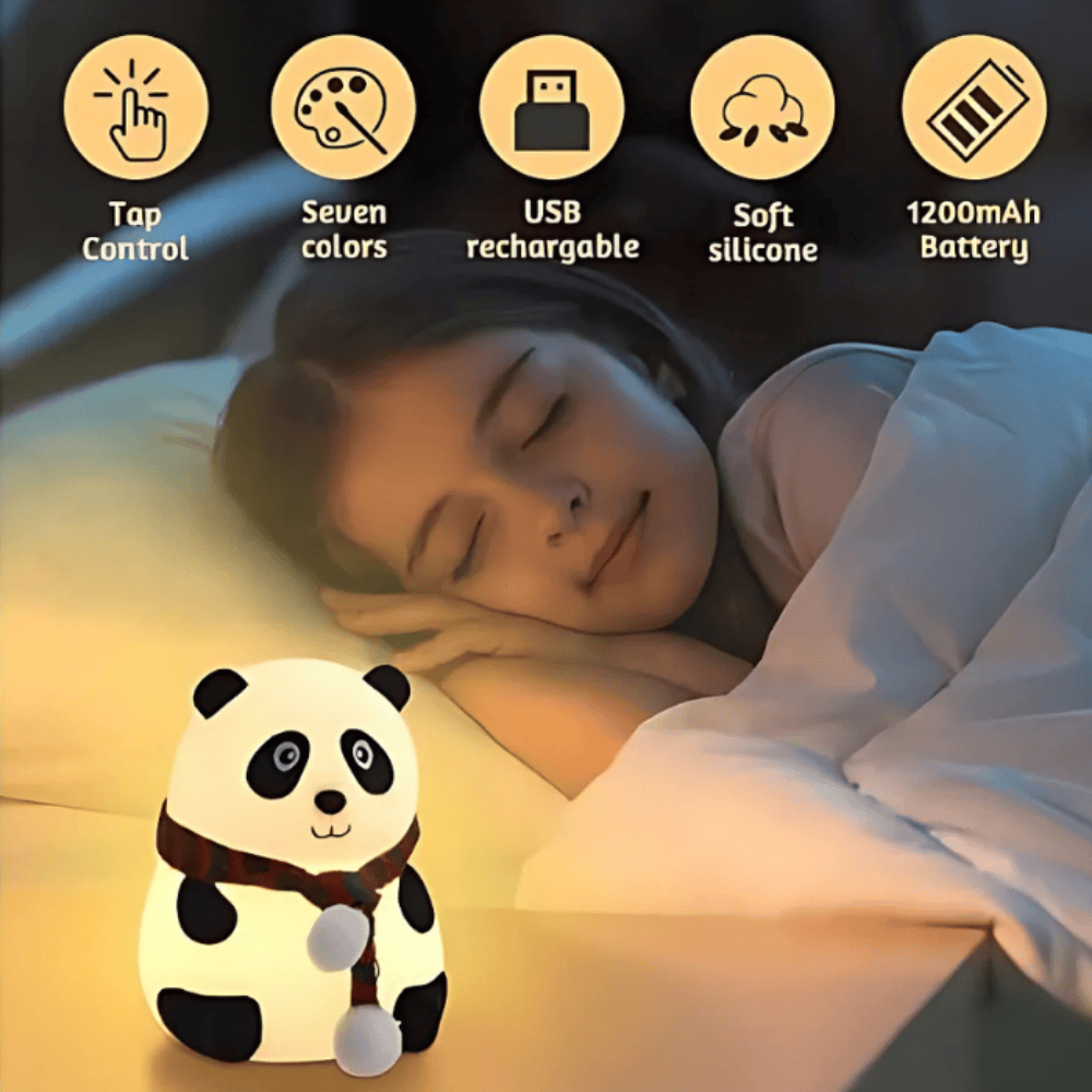 Panda LED Night Lamp – Cute Silicone Rechargeable Touch Light for Kids & Home Decor