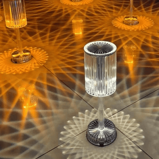 Acrylic Crystal Table Lamp – Touch Control LED Bedside Light with Diamond Cut Design