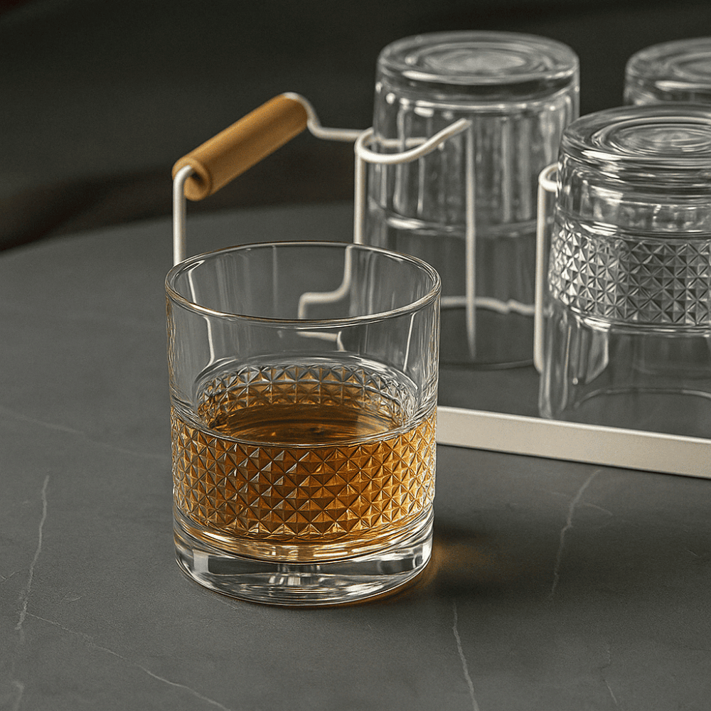 Premium Whisky Glass – Diamond-Cut Base Tumbler for Whiskey 340ml