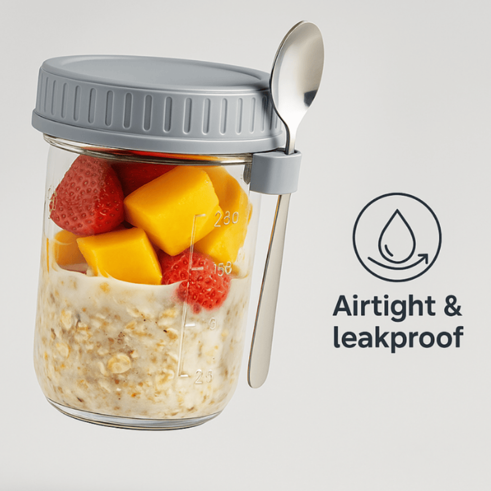 Glass Storage Jar with Spoon & Airtight Lid 400ml