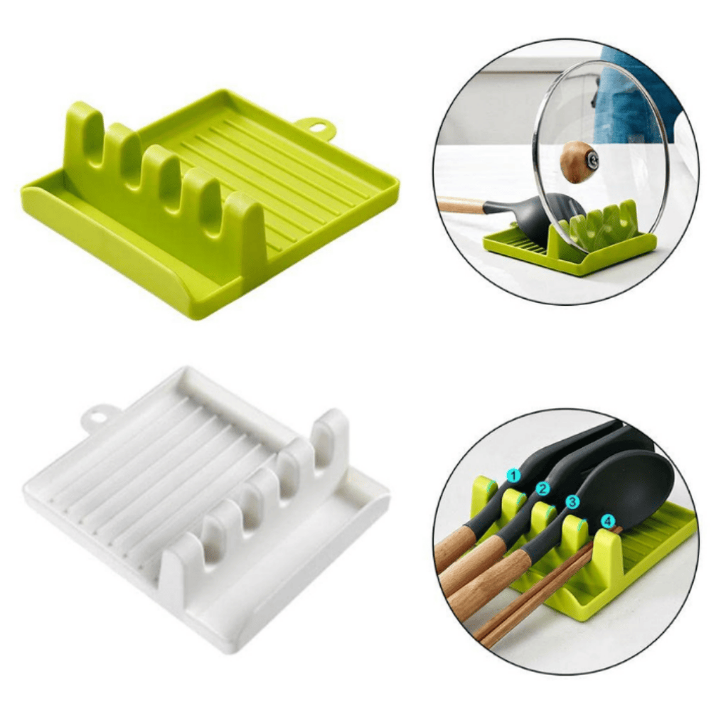 Plastic Spoon Rest with Drip Tray | Heat Resistant Utensil Holder for Kitchen Counter and Stove