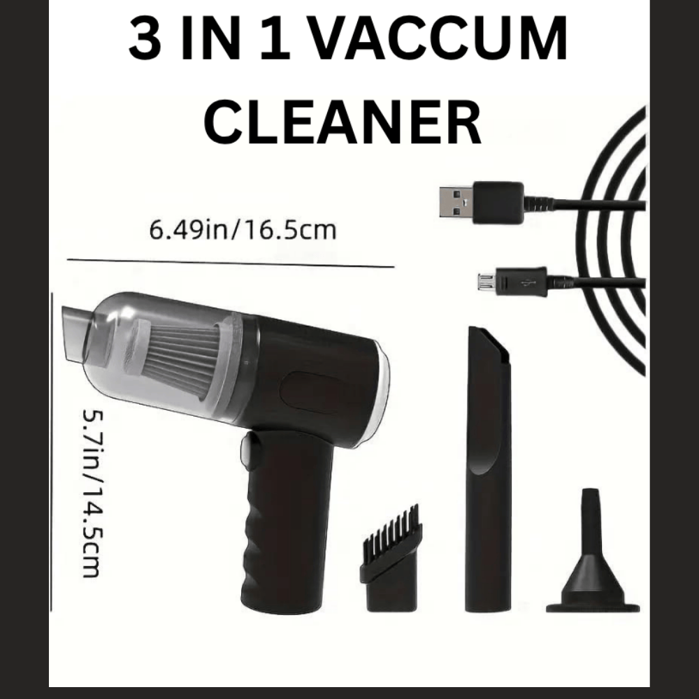 3-in-1 Portable Vacuum Cleaner with Air Blower and Suction Attachments