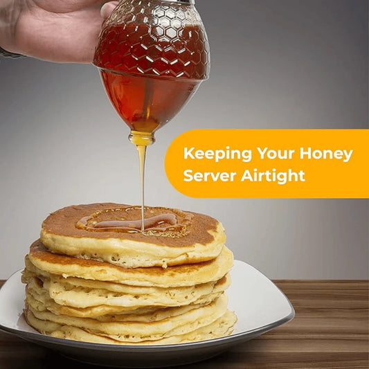 Glass Honey Dispenser with Stand | No-Drip Syrup and Honey Server