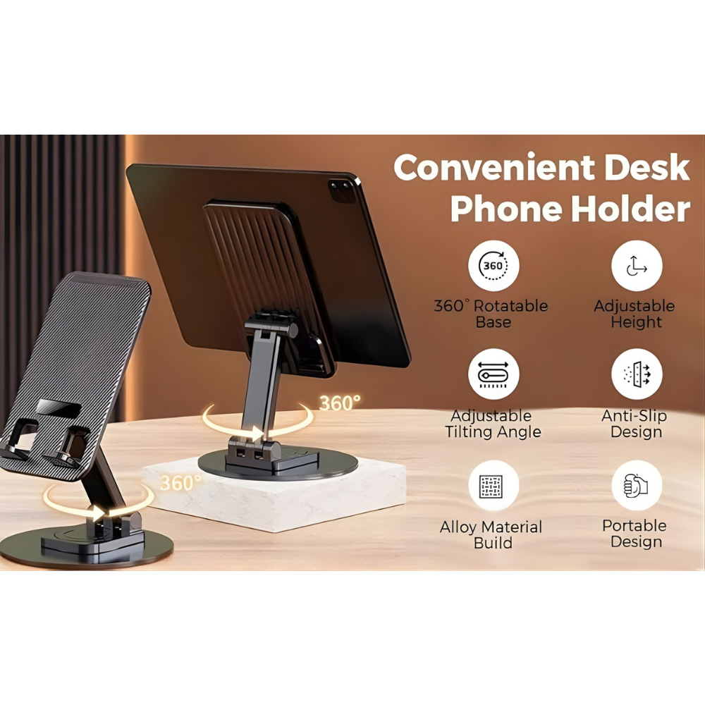 JORSOR Portable Phone & Tablet Stand for Mobile & Tablet -Adjustable Desk Holder with Anti-Slip Base for Work, Study & Entertainment - Solid Desk Stand for Office, Kitchen & Bedside Use