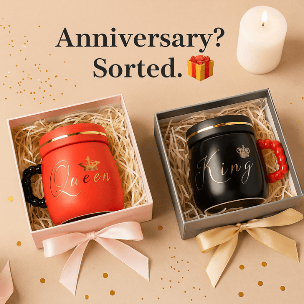 500 ml King & Queen Ceramic Milk Mugs – Set of 2 | Luxury Coffee, Tea & Hot Beverage Cups with Lids MY632