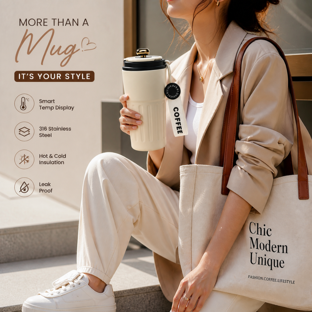Smart Temperature 460ML Aesthetic Coffee Tumbler – Hot & Cold Vacuum Mug