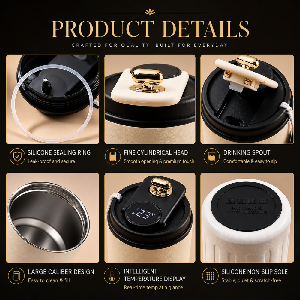 Smart Temperature 460ML Aesthetic Coffee Tumbler – Hot & Cold Vacuum Mug