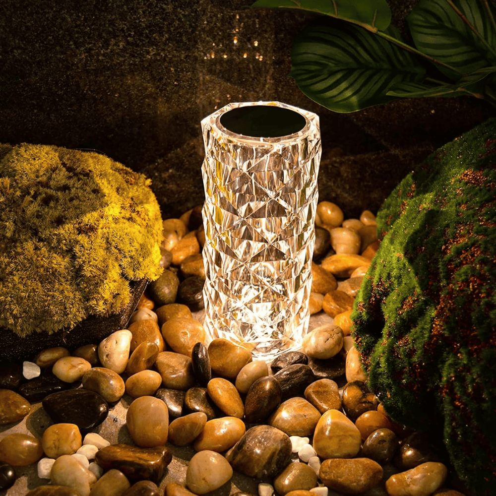 Crystal Round Table Lamp – USB Rechargeable Rose Diamond LED Touch Lamp with 3 Light Modes