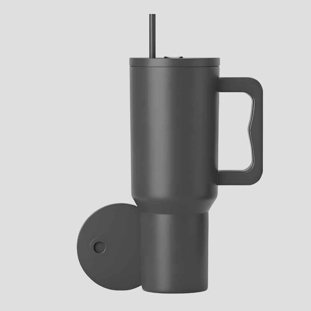 Premium Insulated Handle Tumbler with Straw – 40oz Stainless Steel Mug for Hot & Cold Drinks | Leakproof Travel Cup (Cream, Black, Pink, Grey)