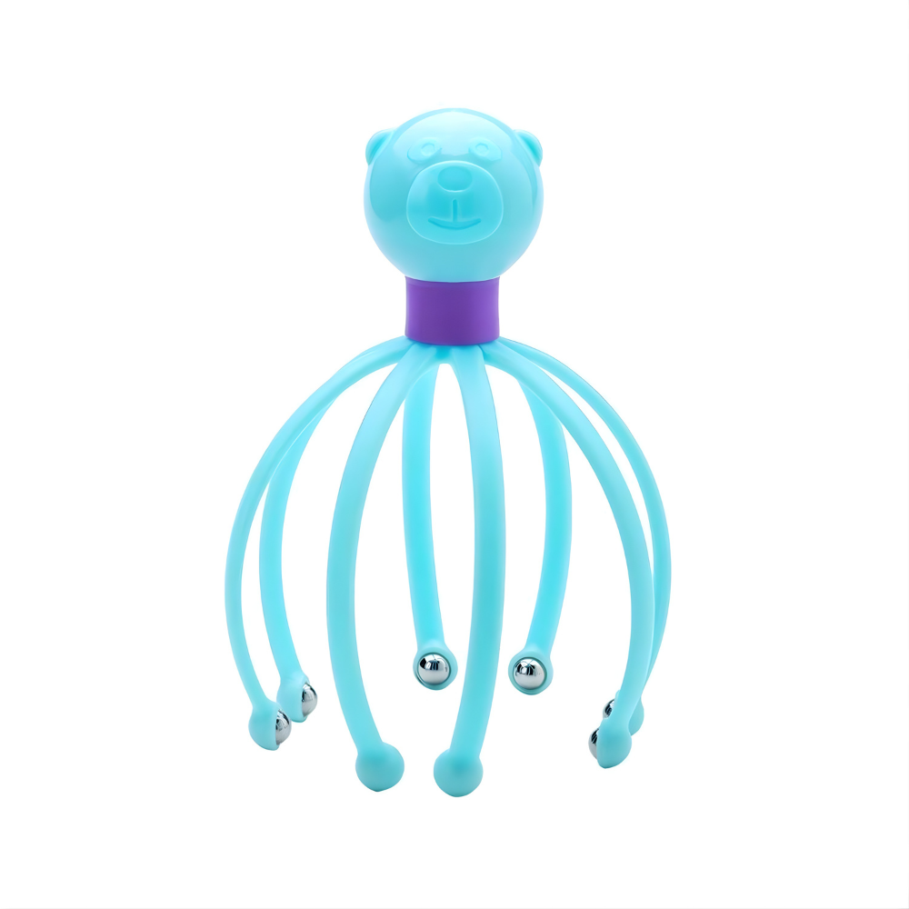 Cute Octopus Baby Scalp Massager – Soft Silicone Head & Body Relax Massage Tool with Rolling Metal Balls for Kids & Adults