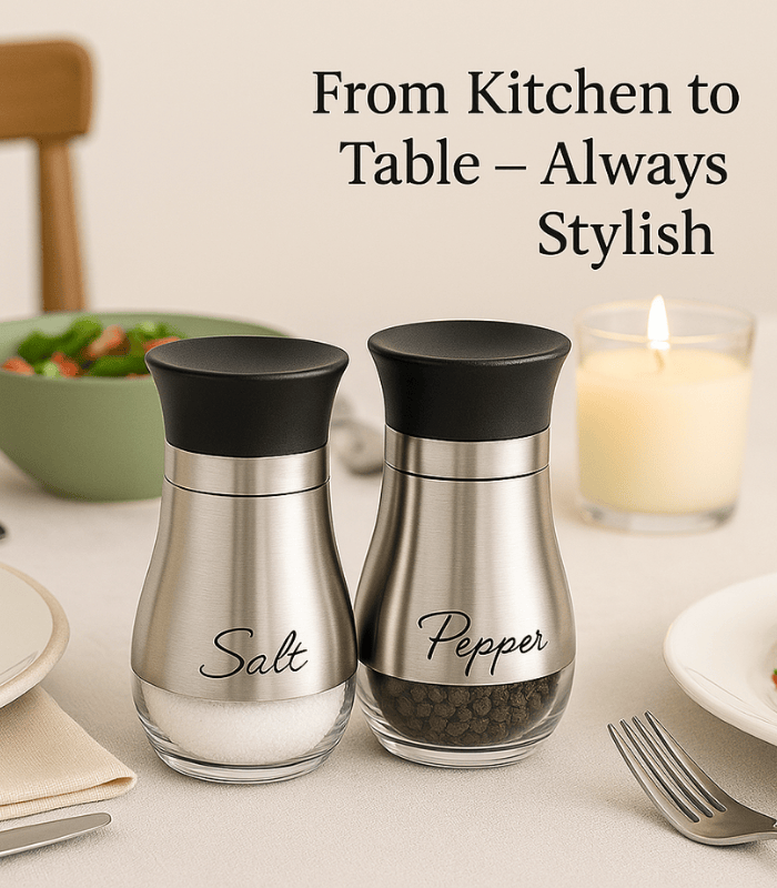 Premium Stainless Steel Salt & Pepper Shaker Set 2 Pcs – 130ml Seasoning Dispensers for Kitchen & Dining