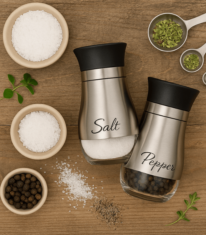Premium Stainless Steel Salt & Pepper Shaker Set 2 Pcs – 130ml Seasoning Dispensers for Kitchen & Dining