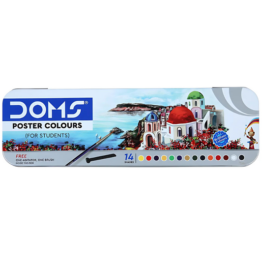 DOMS Poster Colours – 14 Brilliant Shades for Students | Water-Based Paint Set with Free Brush & Agitator for School Projects & Artwork PACK OF 1