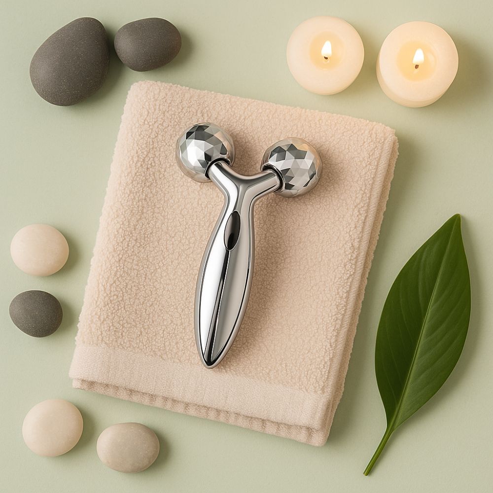 3D Face Roller Massager with Microcurrent Technology | Deep Tissue Facial Lifting Tool for Skin Tightening & Glow | Waterproof Anti-Aging Massager for Face, Neck & Body