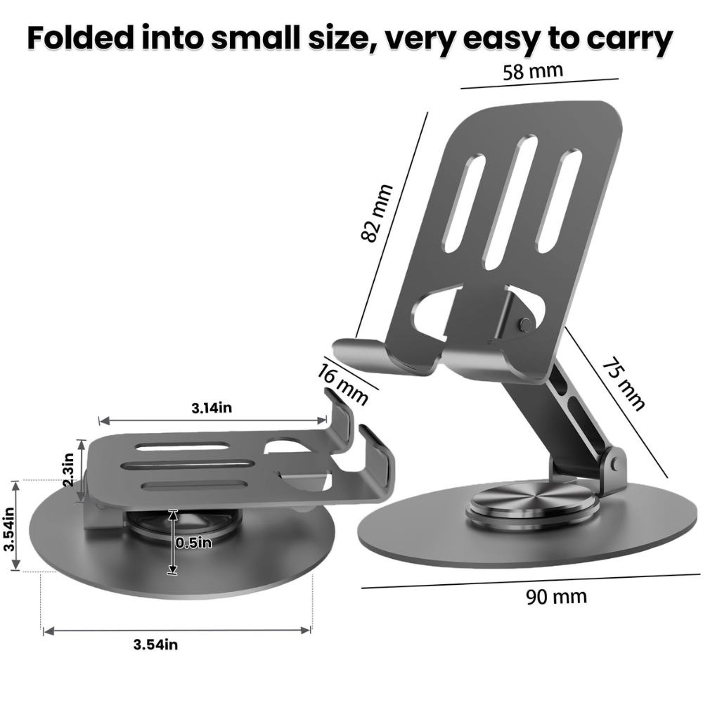 Premium 360° Rotating Foldable Mobile & Tablet Stand | Metal Adjustable Desk Phone Holder for Office, Kitchen & Travel