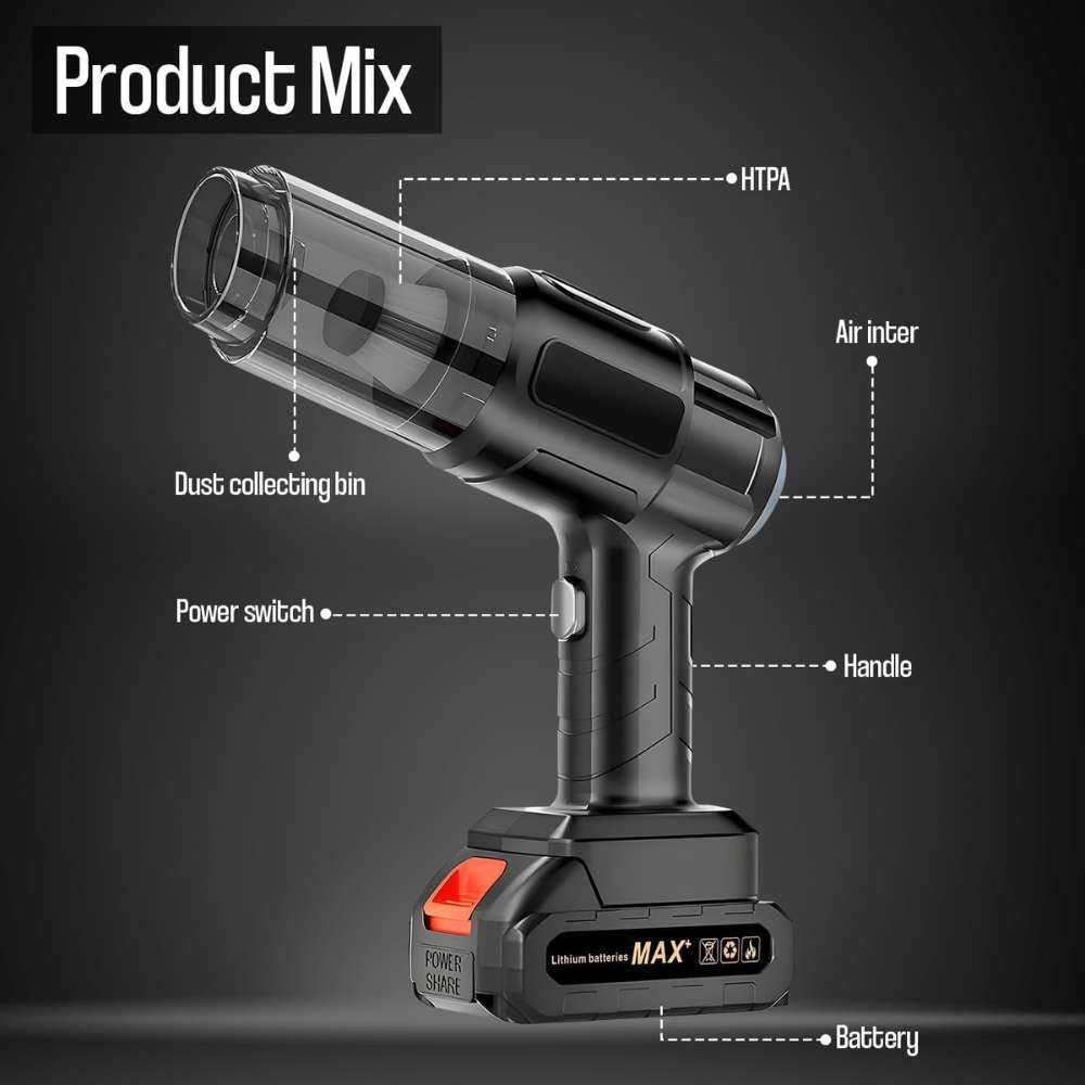 JORSOR High Power Cordless Car Vacuum Cleaner & Blower – (Single Battery)