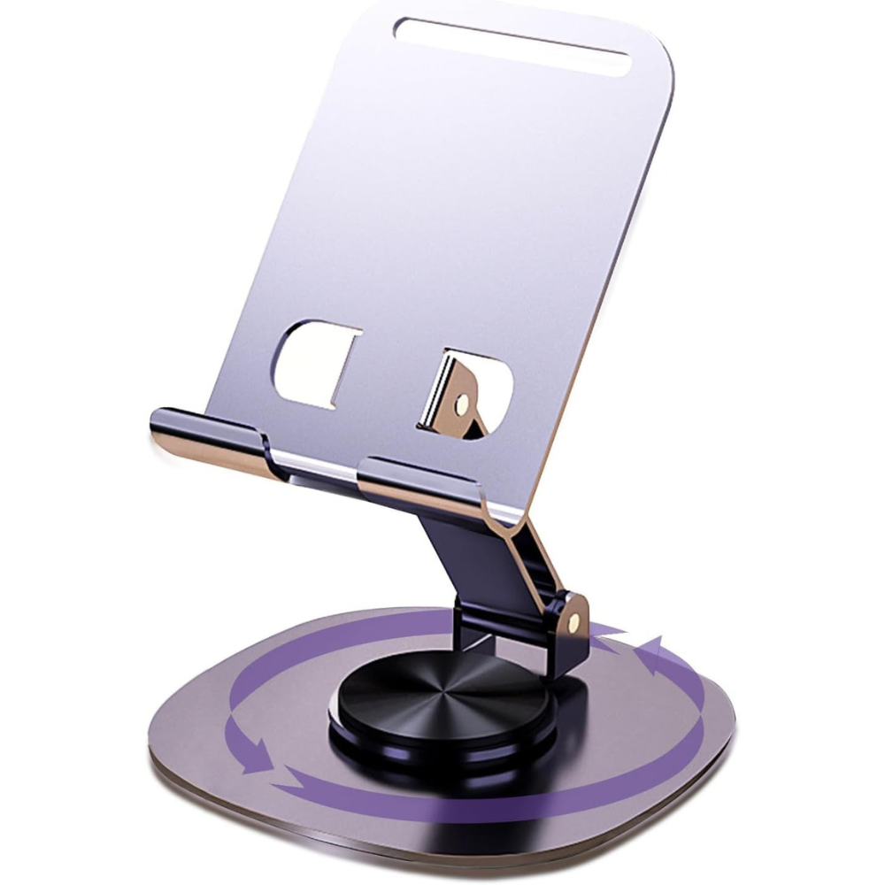 Premium 360° Adjustable Metal Mobile & Tablet Stand | Foldable Desk Holder with Anti-Slip Base