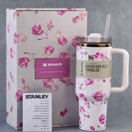 Stanley Quencher White Floral Print Love Shack Fancy Box H2.0 1.18L Insulated Tumbler with Handle & Straw –  Stainless Steel Travel Mug | Hot & Cold Vacuum Flask