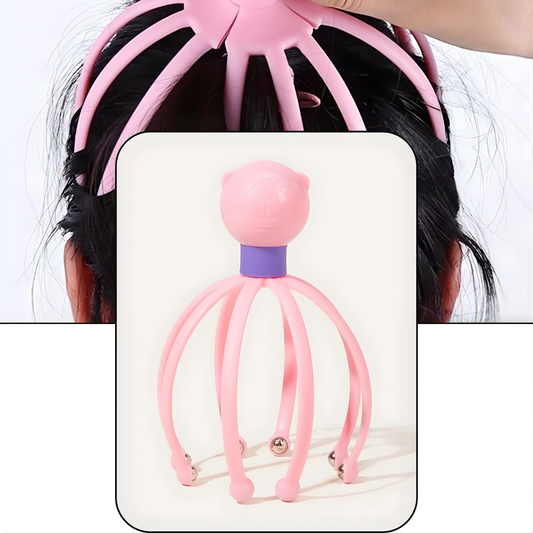 Cute Octopus Baby Scalp Massager – Soft Silicone Head & Body Relax Massage Tool with Rolling Metal Balls for Kids & Adults