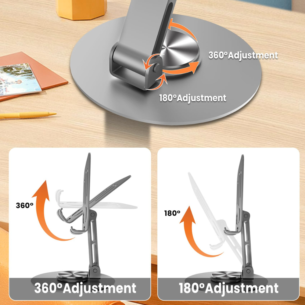 Premium 360° Rotating Foldable Mobile & Tablet Stand | Metal Adjustable Desk Phone Holder for Office, Kitchen & Travel
