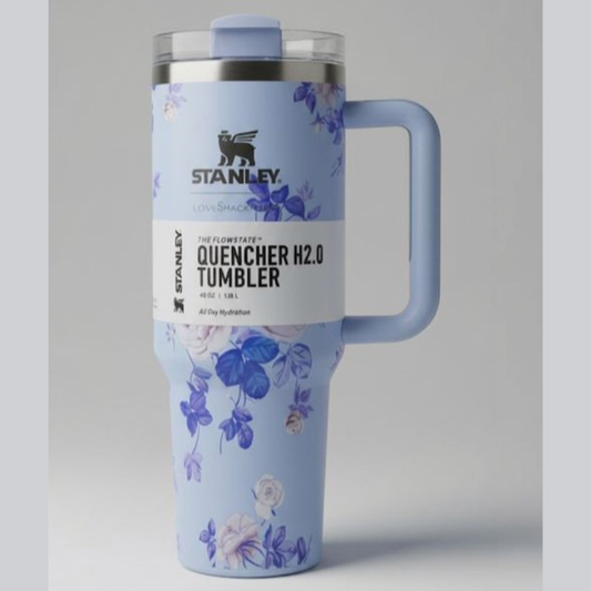 Stanley Quencher Blue Floral Love Shack Fancy Box H2.0 1.18L Insulated Tumbler with Handle & Straw –  Stainless Steel Travel Mug | Hot & Cold Vacuum Bottle