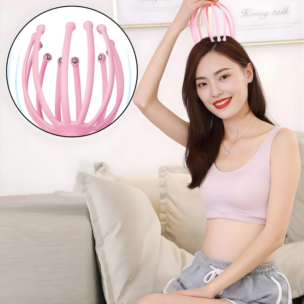 Cute Octopus Baby Scalp Massager – Soft Silicone Head & Body Relax Massage Tool with Rolling Metal Balls for Kids & Adults