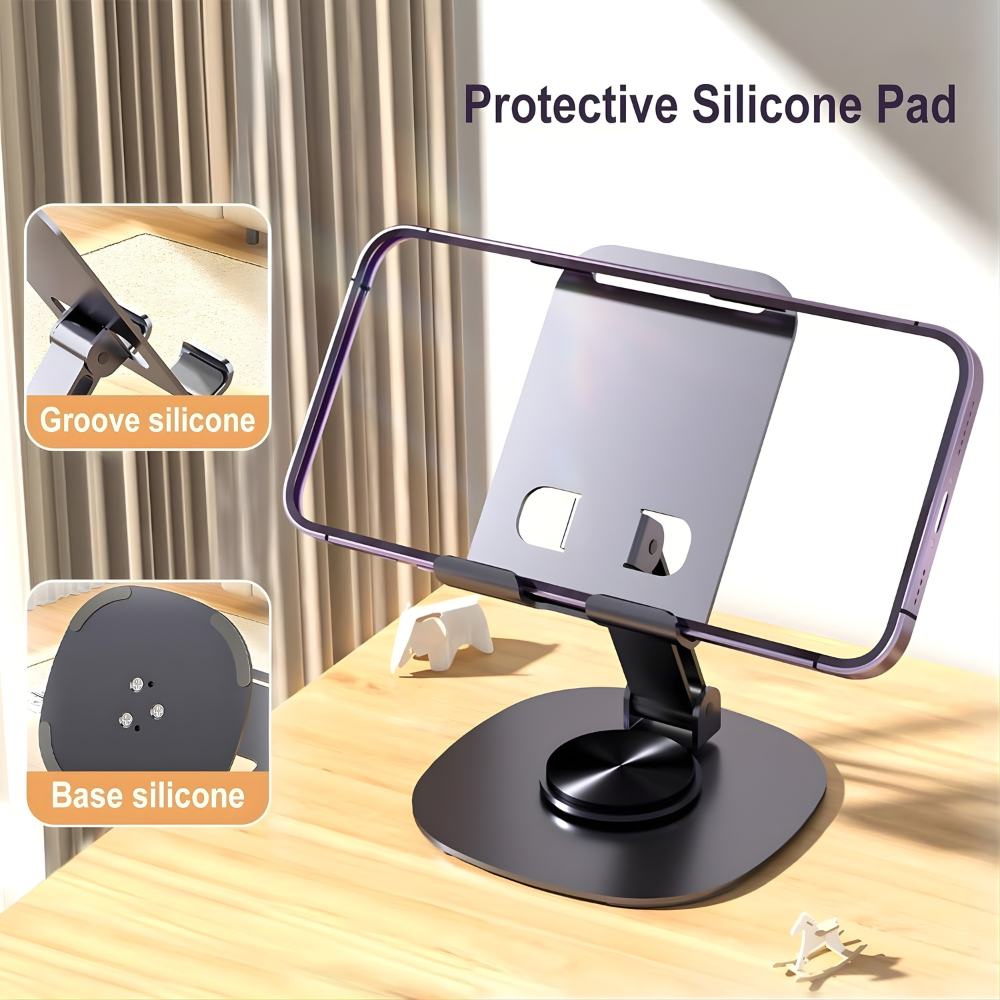 Premium 360° Adjustable Metal Mobile & Tablet Stand | Foldable Desk Holder with Anti-Slip Base