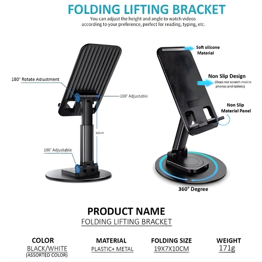 JORSOR Portable Phone & Tablet Stand for Mobile & Tablet -Adjustable Desk Holder with Anti-Slip Base for Work, Study & Entertainment - Solid Desk Stand for Office, Kitchen & Bedside Use