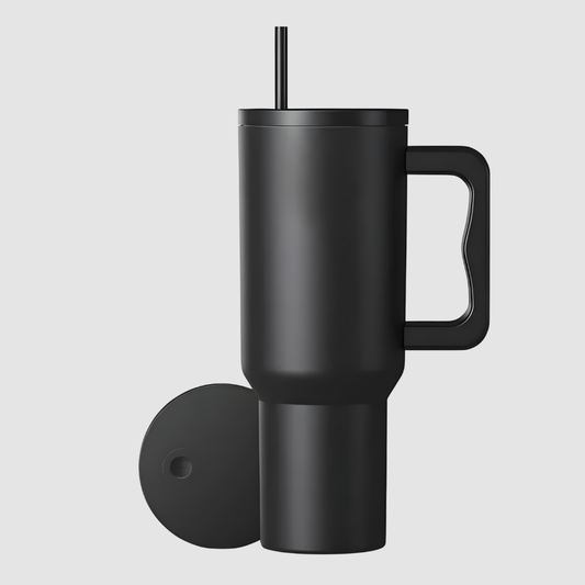 Premium Insulated Handle Tumbler with Straw – 40oz Stainless Steel Mug for Hot & Cold Drinks | Leakproof Travel Cup (Cream, Black, Pink, Grey)