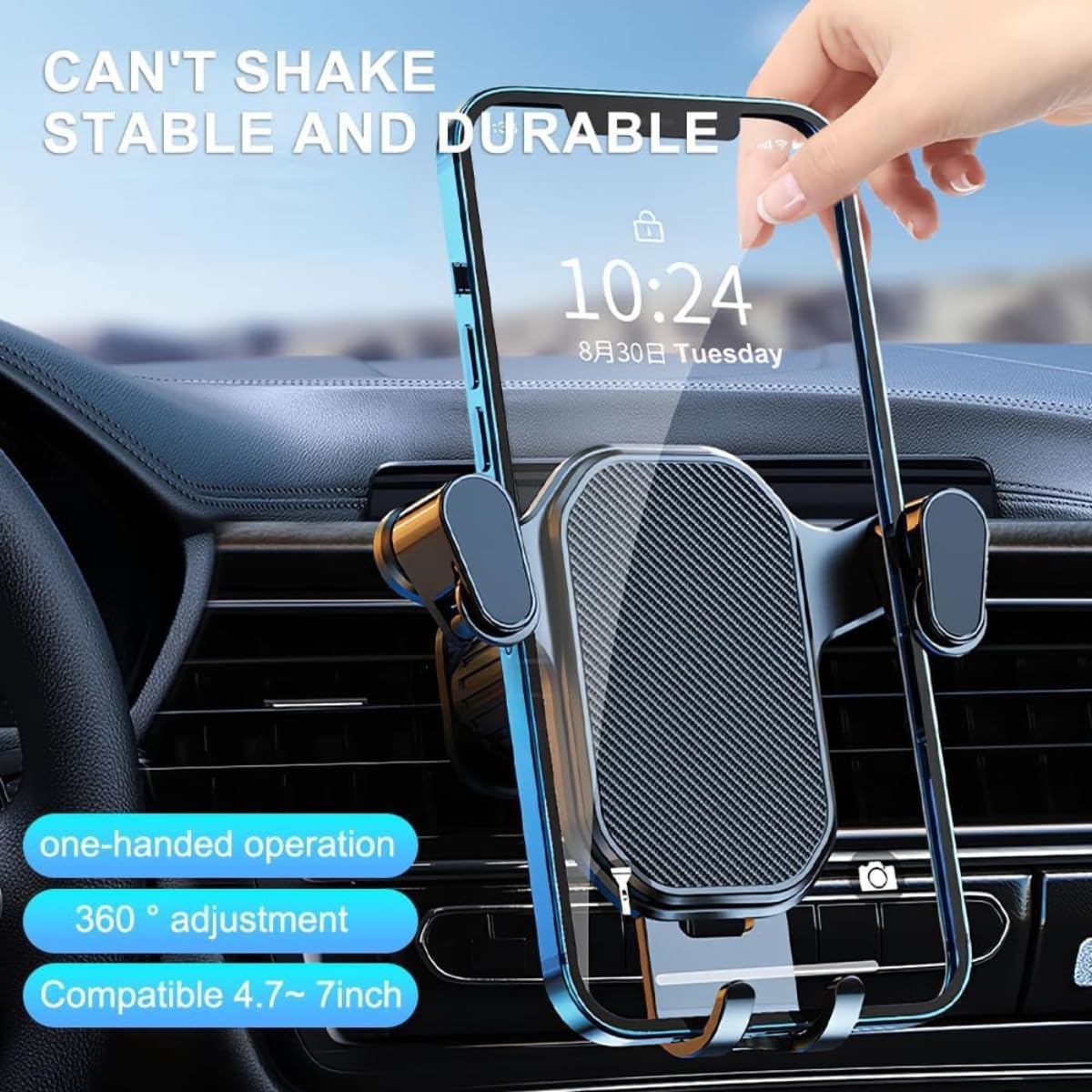 Car Air Vent Phone Holder | Gravity Auto-Lock Cradle Mount | 360° Rotation | Anti-Shake Mobile Stand for Car | One-Hand Operation | Compatible with 4.7″–7″ Smartphones