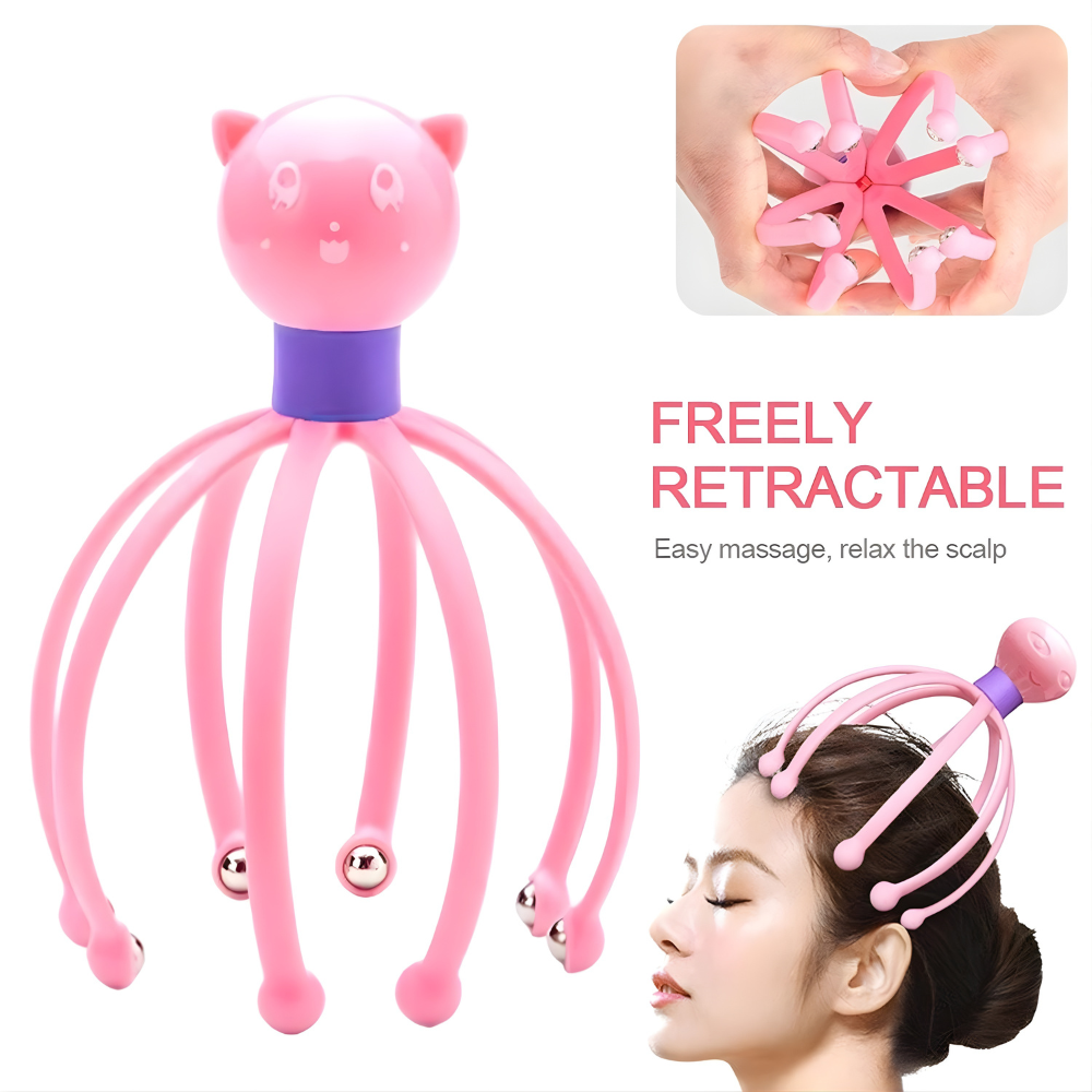 Cute Octopus Baby Scalp Massager – Soft Silicone Head & Body Relax Massage Tool with Rolling Metal Balls for Kids & Adults
