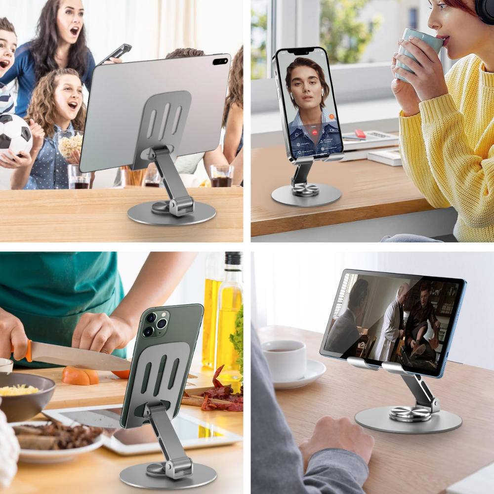 Premium 360° Rotating Foldable Mobile & Tablet Stand | Metal Adjustable Desk Phone Holder for Office, Kitchen & Travel