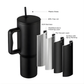 Premium Insulated Handle Tumbler with Straw – 40oz Stainless Steel Mug for Hot & Cold Drinks | Leakproof Travel Cup (Cream, Black, Pink, Grey)