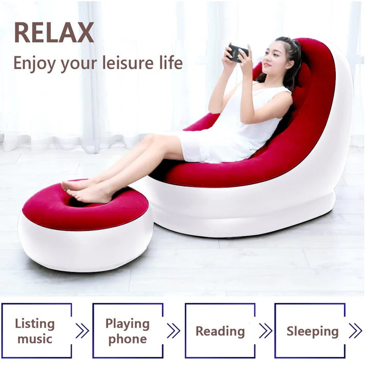 Inflatable Air Sofa Chair with Footrest & Electric Pump – Portable Lounge Sofa for Home, Camping & Outdoor Relaxation