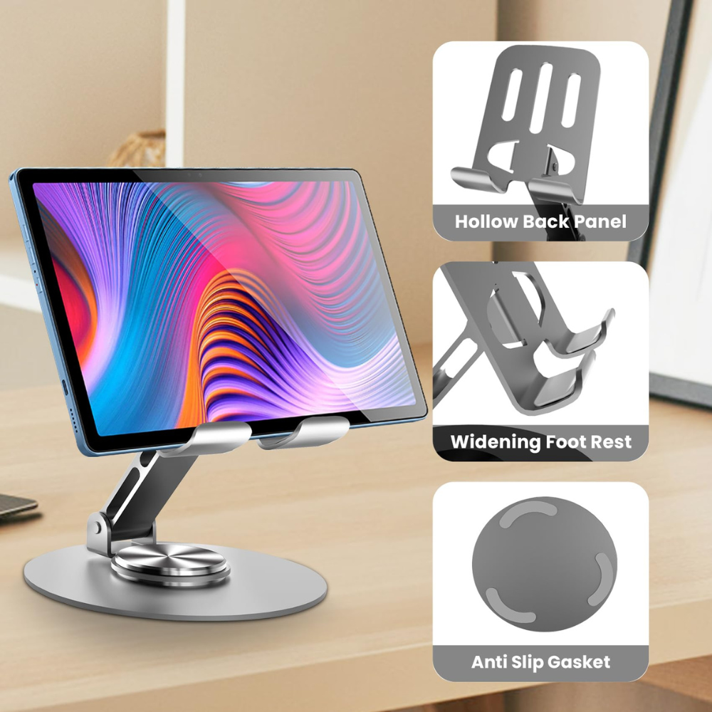 Premium 360° Rotating Foldable Mobile & Tablet Stand | Metal Adjustable Desk Phone Holder for Office, Kitchen & Travel