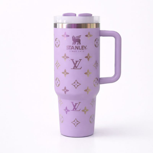 Lavender Luxury LV Print Insulated Stanley Tumbler – 1.18L Travel Mug with Handle | Hot & Cold Stainless Steel Cup